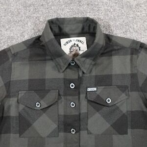 Dixxon Flannel Womens S Black Gray Plaid Check Button Shirt Form Function 12889